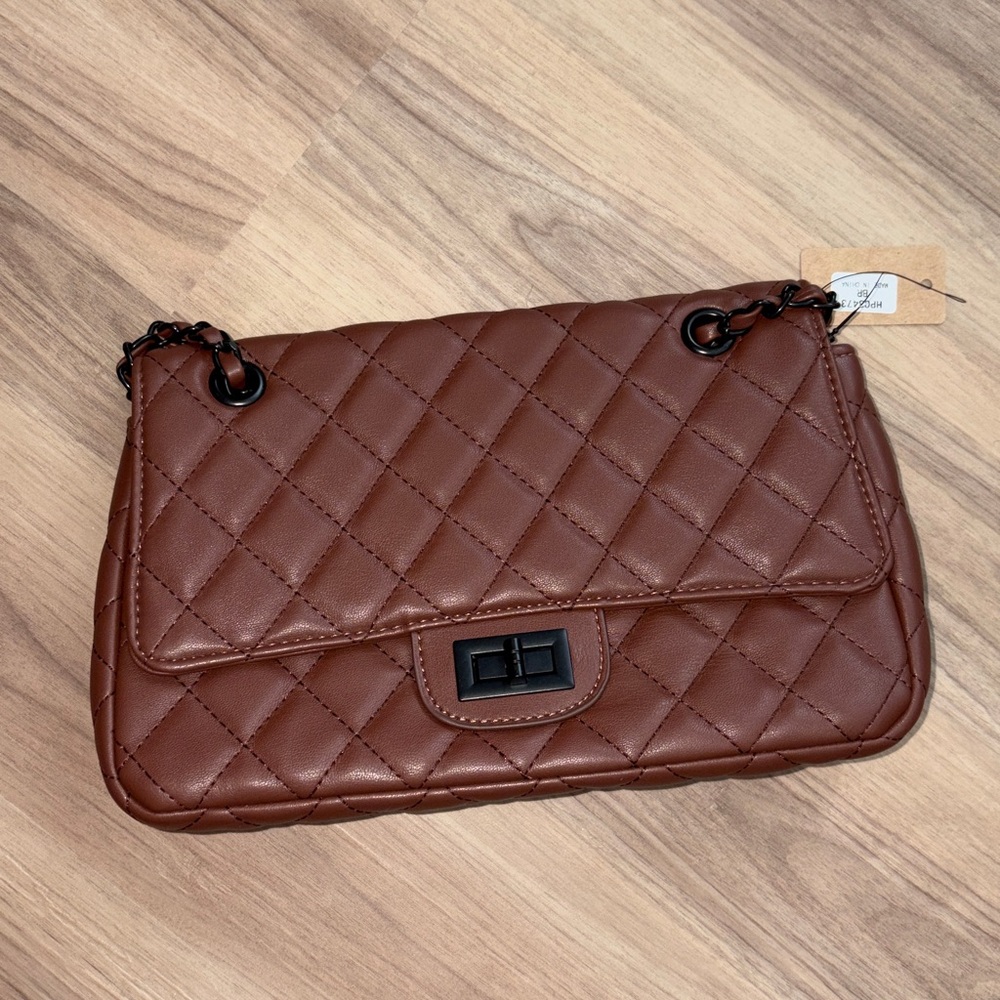Quilted Brown Chain Shoulder Bag - Picture 4 of 5